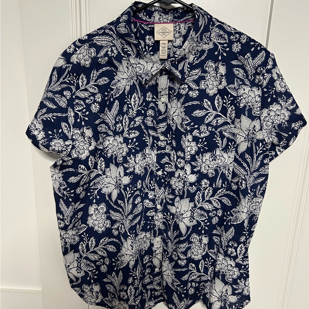 Navy Floral Women’s Button Down Shirt